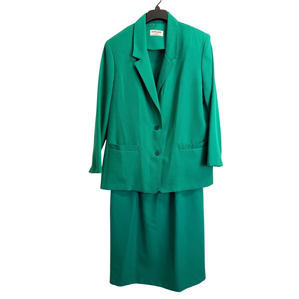 Alfred Dunner Green Skirt Suit Set 16 Vintage Blazer Elastic Waist Skirt USA
